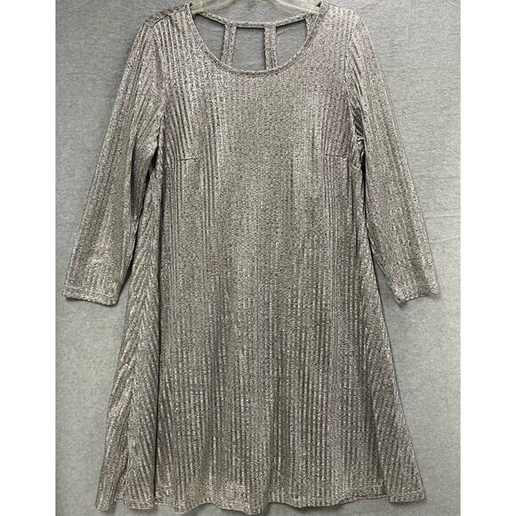 Torrid Silver Metallic Shimmer Ribbed Knit Trapeze Dress Size 1X - Picture 2 of 6